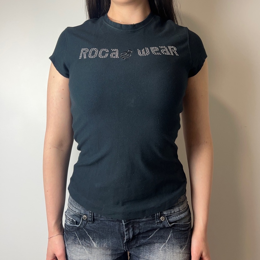 Rocawear black bedazzled spell out logo baby tee